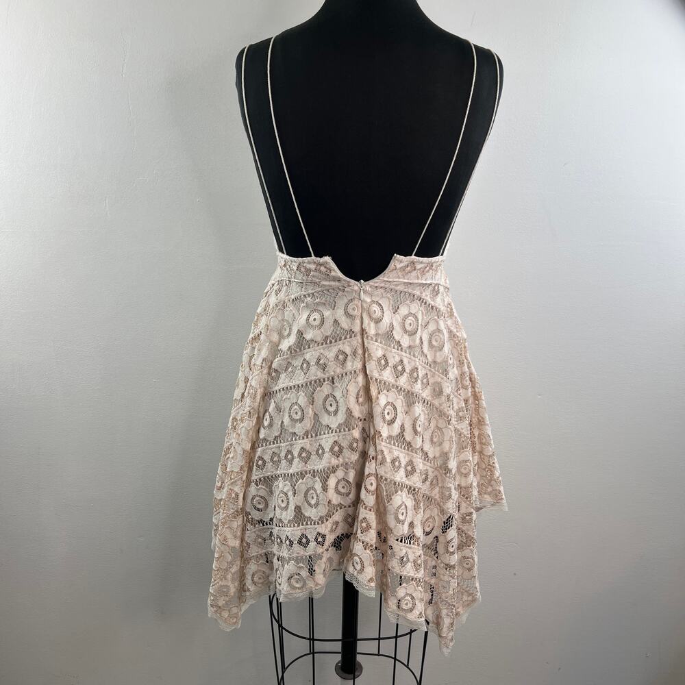 FREE PEOPLE Beige White A-line Dress Floral Just Like Honey Lace Back Zip Size 0 - Picture 6 of 9